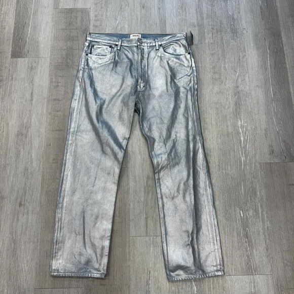 Agolde 90’s Metallic Silver High-Rise Straight Leg Jeans - Size 33 - Picture 3 of 5